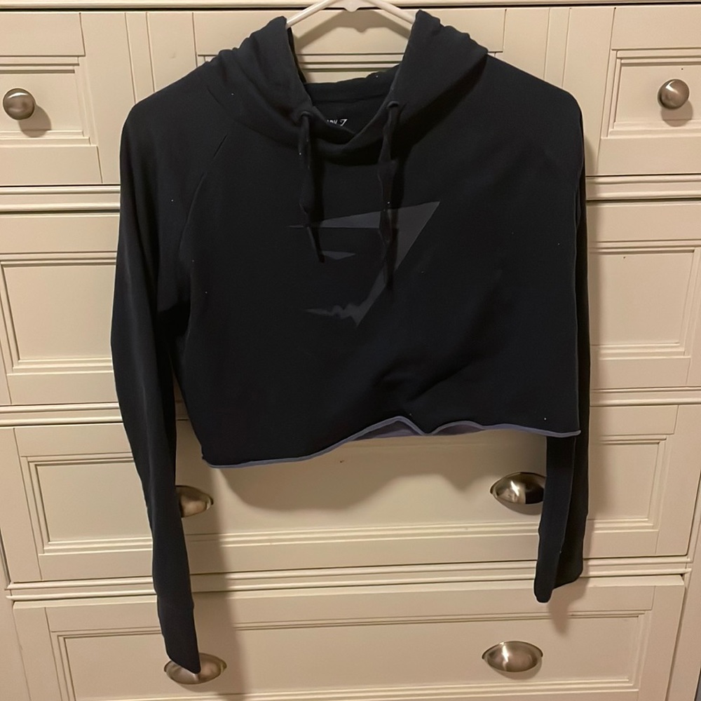 Navy Gymshark Cropped Hoodie